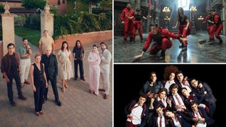 Thriller-Serien aus Spanien: „Shades“, „Haus des Geldes“, „Élite“ (von links im Uhrzeigersinn)