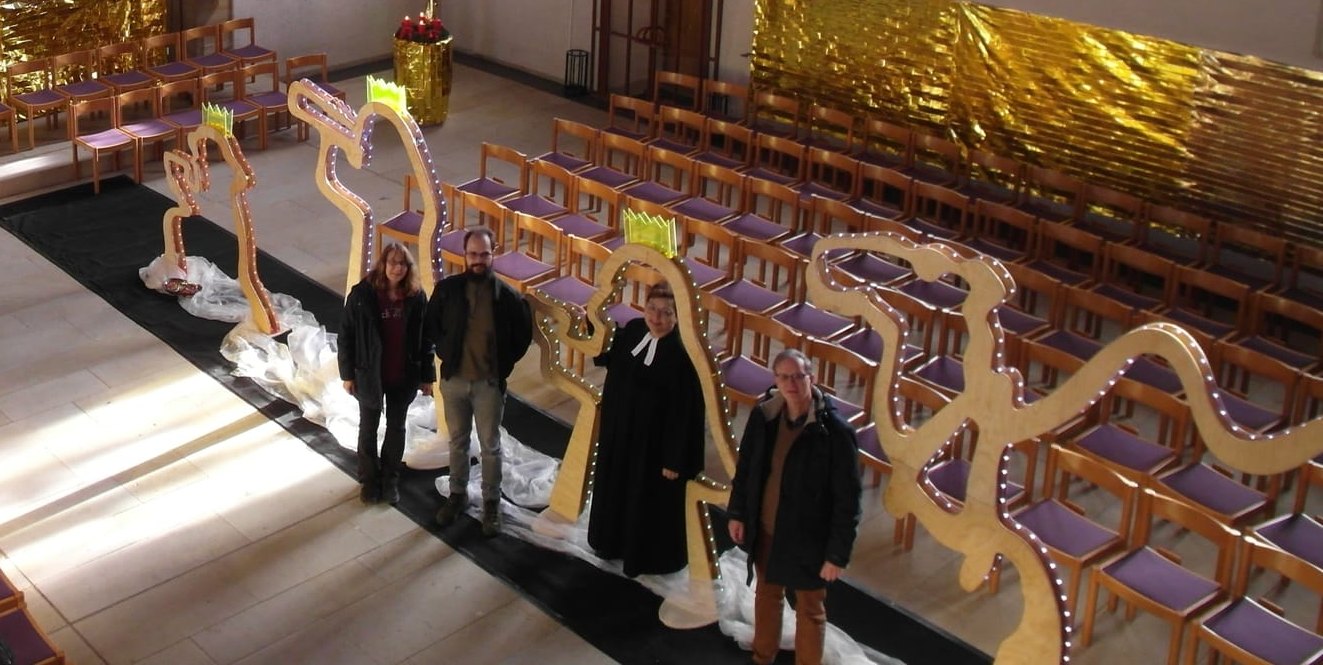 Mesnerin Iris Rossner, Kirchengemeinderat Florian Kanngießer, Stadtkirchenpfarrerin Gerlinde Feine, Kantor Eckhart Böhm (von links).