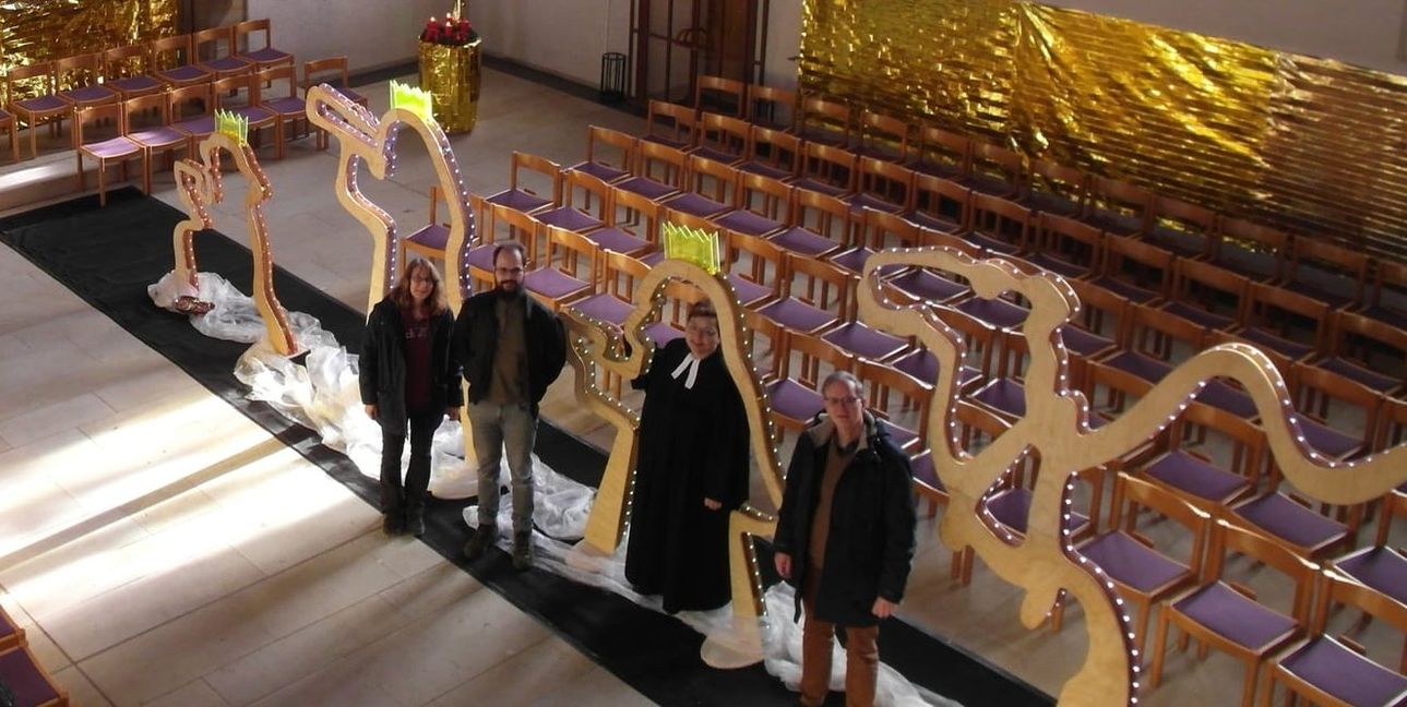 Mesnerin Iris Rossner, Kirchengemeinderat Florian Kanngießer, Stadtkirchenpfarrerin Gerlinde Feine, Kantor Eckhart Böhm (von links).
