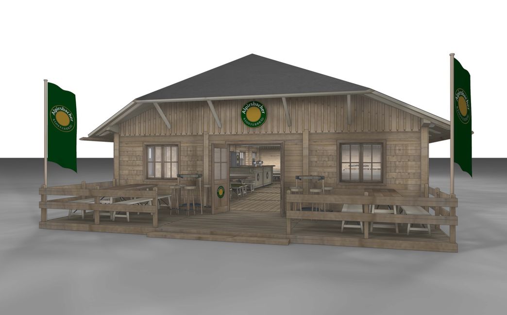 Hütte statt Zelt – ihren neuen Veranstaltungsort haben die Alpirsbacher Bierbrauer aus Fichte und Weißtanne bauen lassen. (Bild: z)