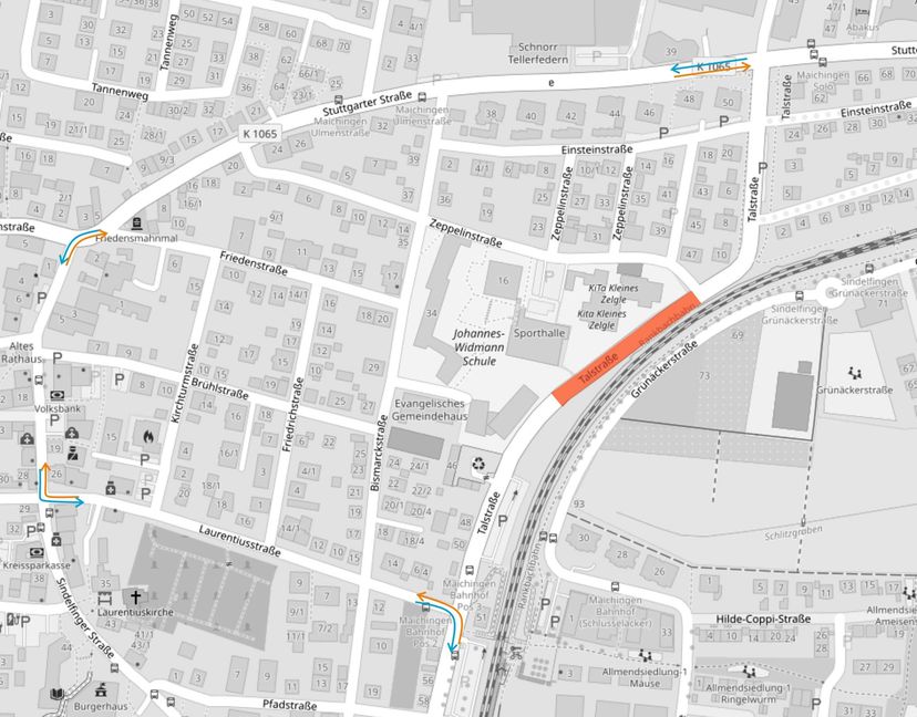 Usere Grafik zeigt die Sperrung der Talstraße und die empfohlene Umleitung.