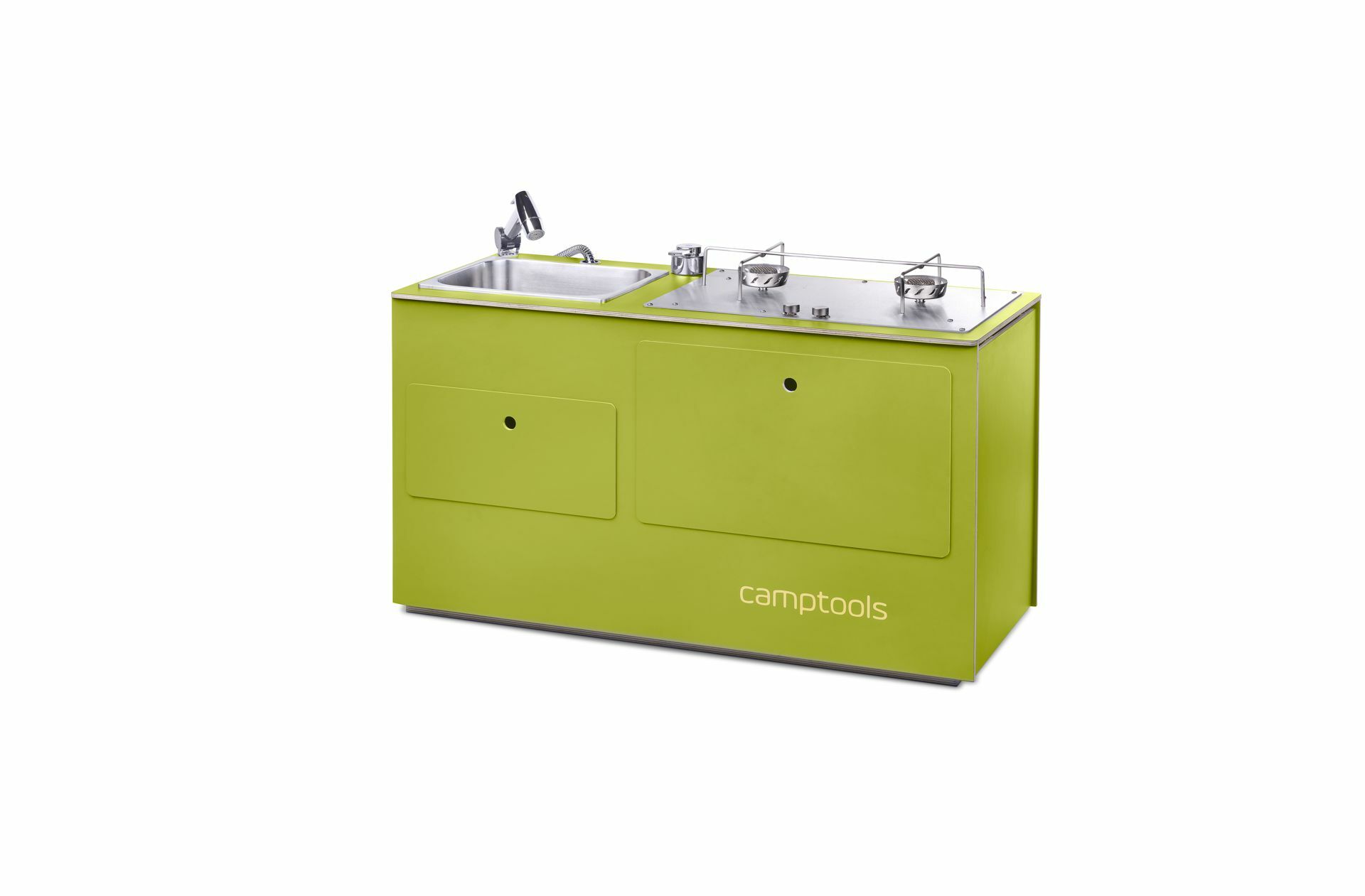 Wenn man gerade nicht auf Tour ist kann die Box auch als Outdoorküche zuhause genutzt werden. Foto: Camptools