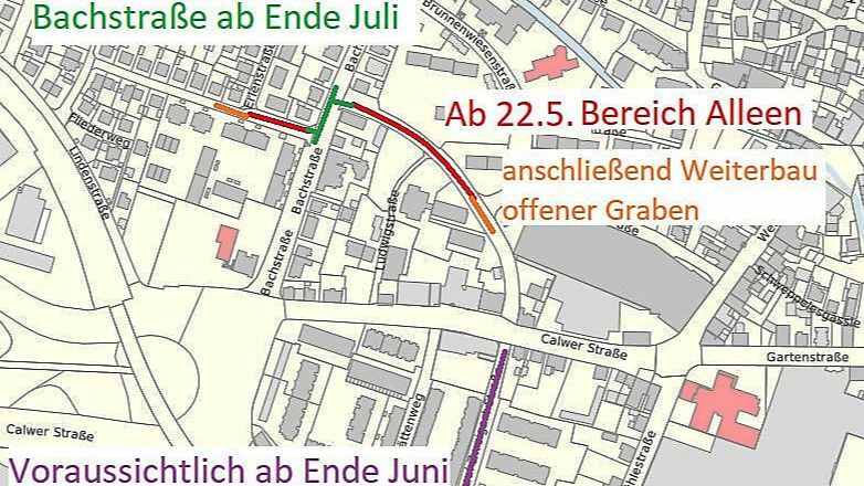 Auf dem Plan der Stadtwerke sieht man, wann welche Straße an der Reihe ist. Grafik: Stadtwerke Sindelfingen
