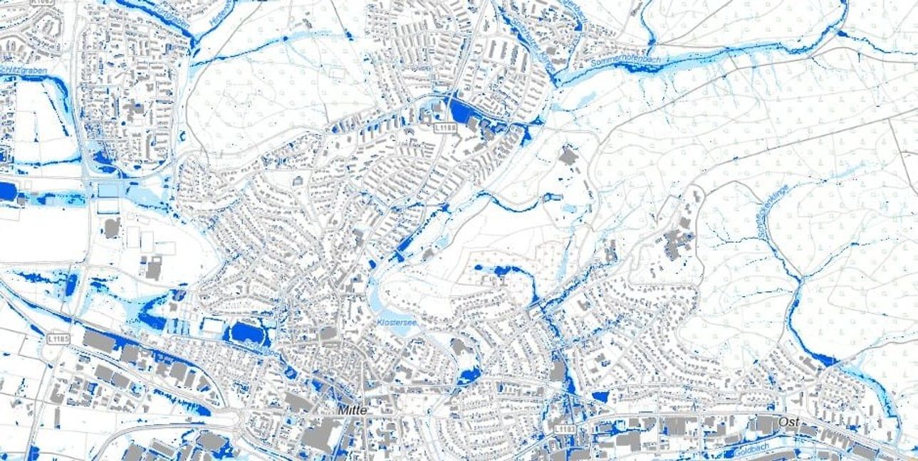 Die Starkregengefahrenkarte der Stadt Sindelfingen.