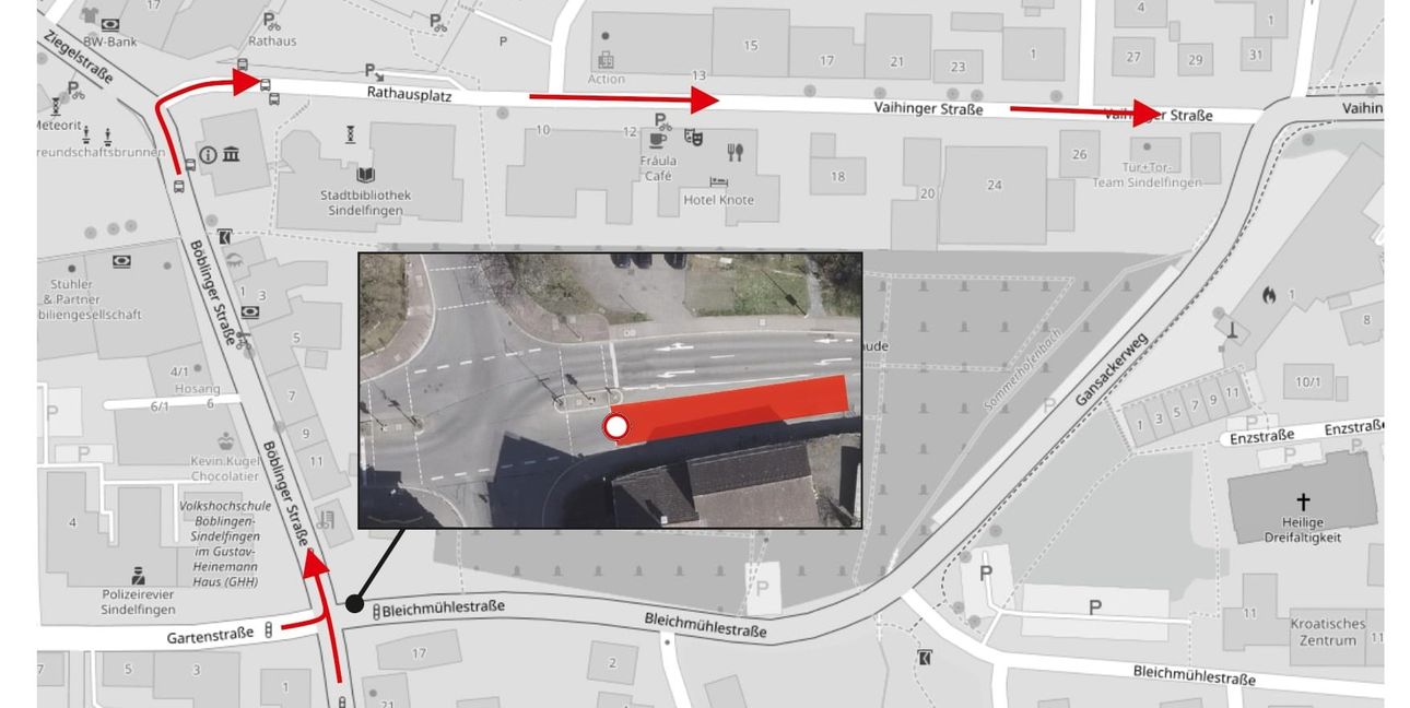 Die Einfahrt zur Bleichmühlestraße von der Böblinger Straße wird gesperrt. 	Bild: Stadt Sindelfingen