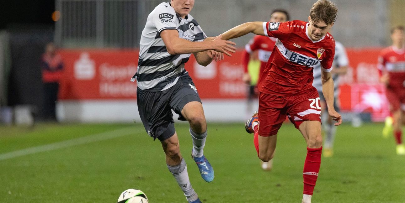 Leon Reichardt (rechts  noch im Trikot des VfB Stuttgart) will bei Hansa Rostock den nächsten Schritt zum Profi machen.
