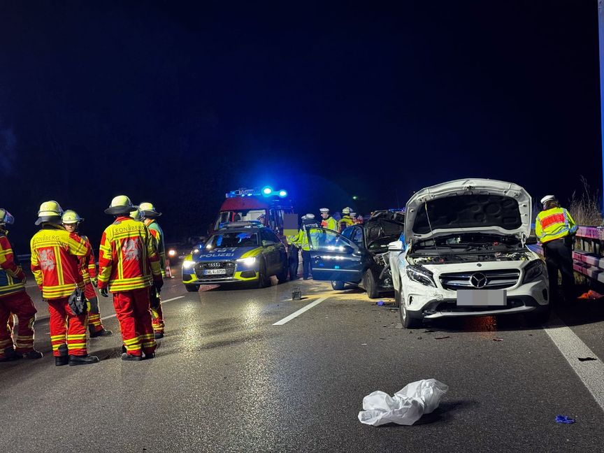 Die Rettungskräfte hatten am Sonntagabend mit den zwei Unfällen auf der A81 kurz hintereinander viel Arbeit. Bild: SDMG/Dettenmeyer