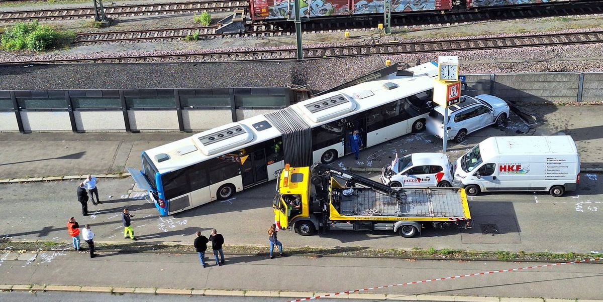 Sindelfingen bus leaves a field of debris after chaotic journey
