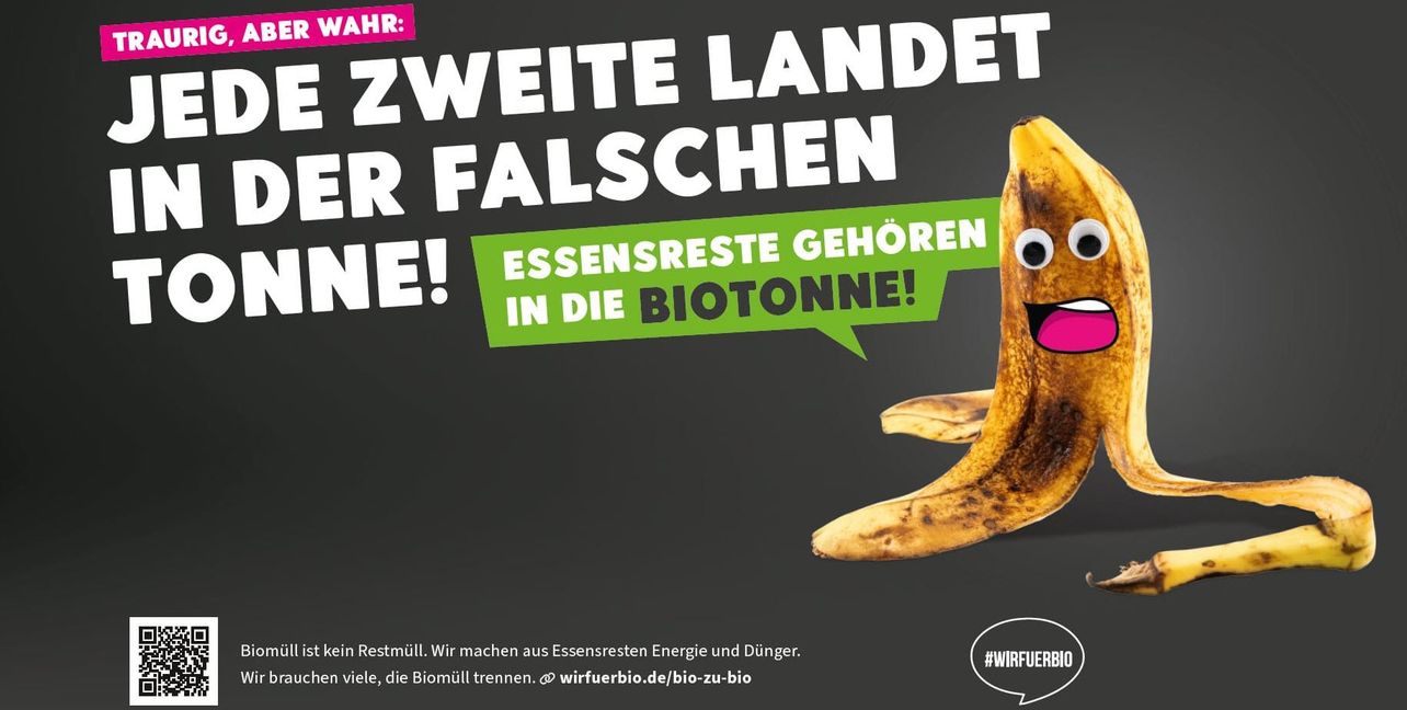 Dieses Plakat soll dazu animieren, seinen Bioabfall auch in die Biotonne zu werfen. Bild: z