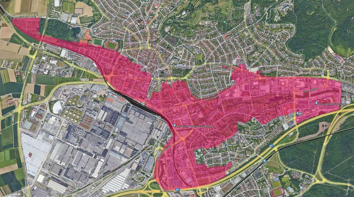 Das ist das von der Verunreinigung des Trinkwassers betroffene Gebiet. Bild: Stadtwerke Sindelfingen