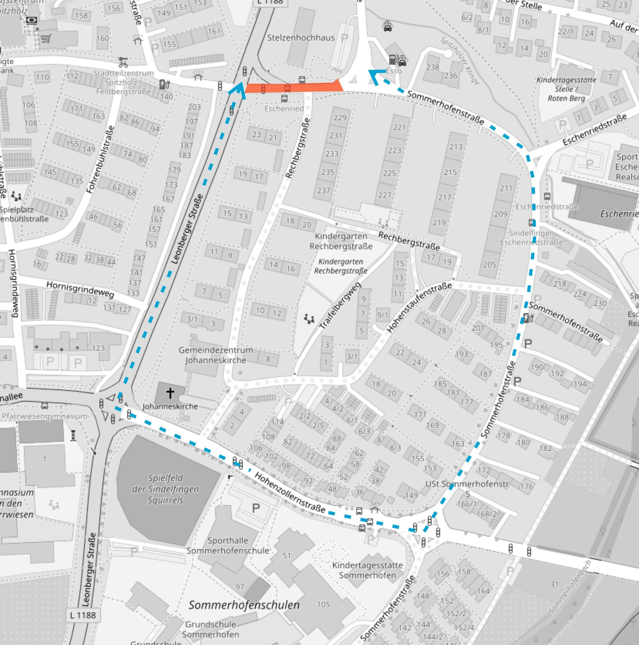 Die Grafik zeigt die Sperrung der Sommerhofenstraße und Umleitung.