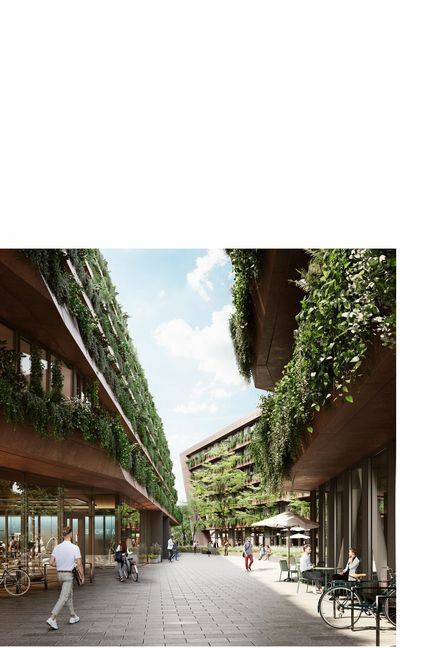 . . .  im Zuge der Stadtquartiersentwicklung auf einer Fläche von 22 Hektar ein neues Wohn- und Gewerbegebiet.  Architektur kommt vom Büro Caspar aus  Köln. Schon 2024 soll alles fertig gebaut sein – die Fassaden wollen begrünt werden.