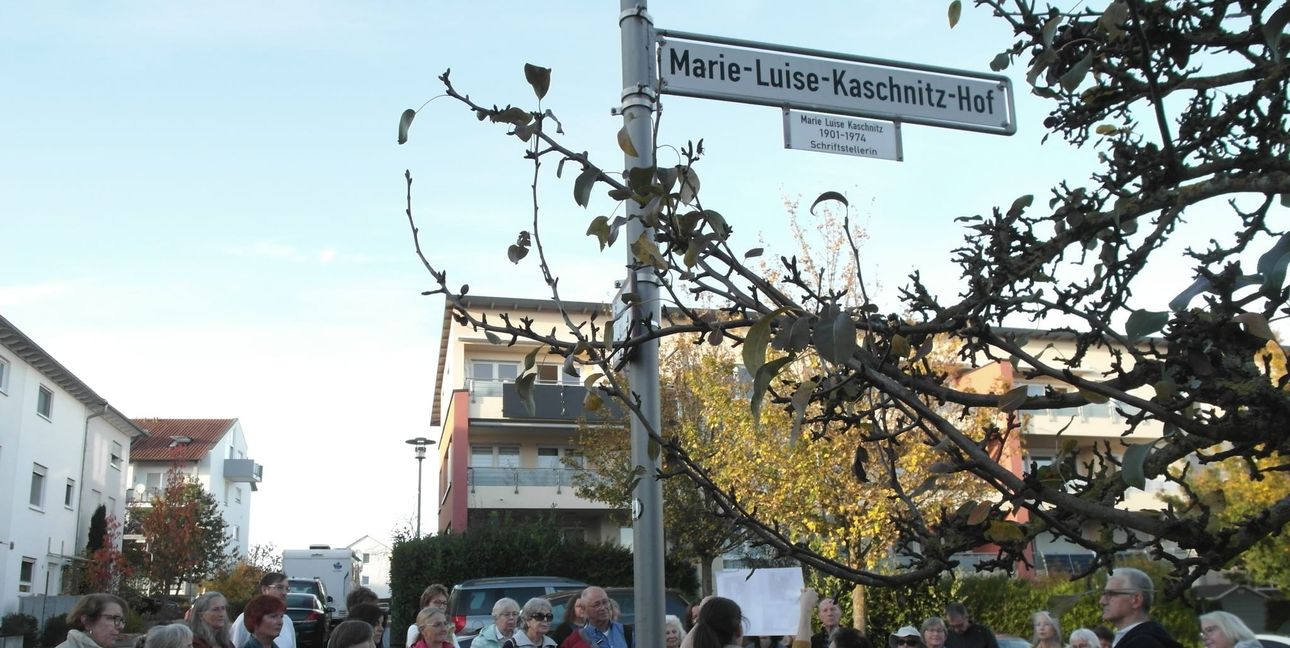 Die Gruppe im Marie-Luise-Kaschnitz-Hof auf der Diezenhalde. Bild: Staber