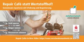 Mit diesem Plakat laden die Repair Cafés  dazu ein, kaputte Alltagsgegenstände vorbei zu bringen.