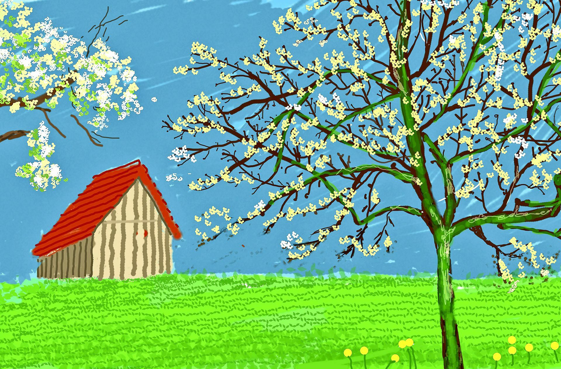 Leuchtende Punkte: David Hockney hat am iPad gemalt (Ausschnitt).