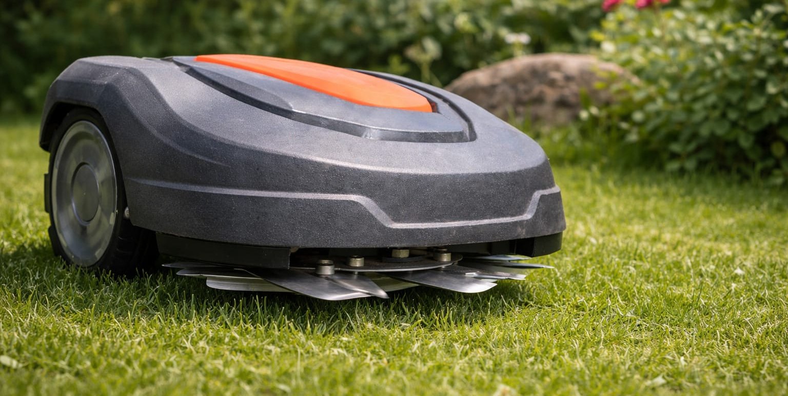 Ein Mähroboter im Einsatz.	Bild: KI-generiertes Symbolbild