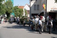 Kaiserwetter und Jubiläumsbier: So war das Maibaumstellen der Feuerwehr beim Maichinger Bürgerhaus.