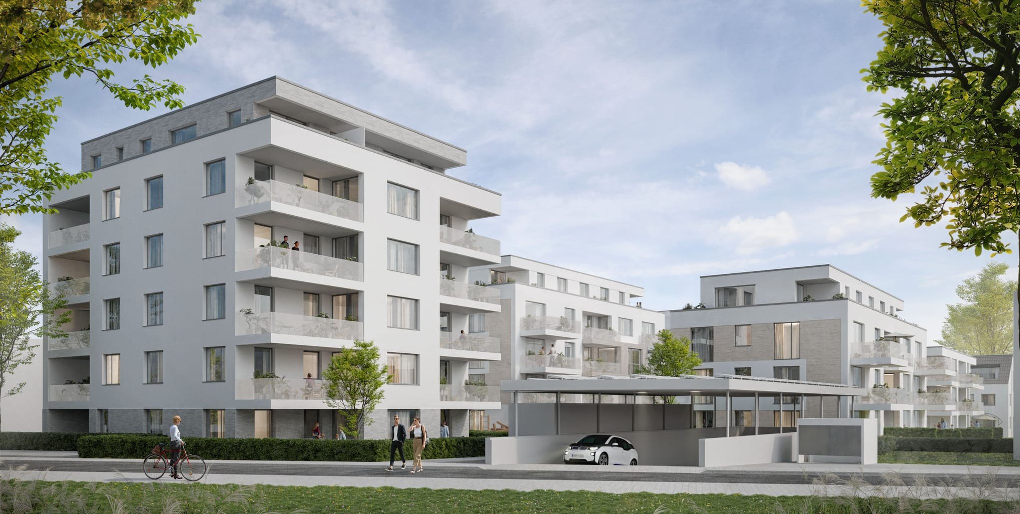 Das höchste Mehrfamilienhaus in den Schönaicher Seebachgärten will die BBG in den Bestand übernehmen und die Wohnungen vermieten.