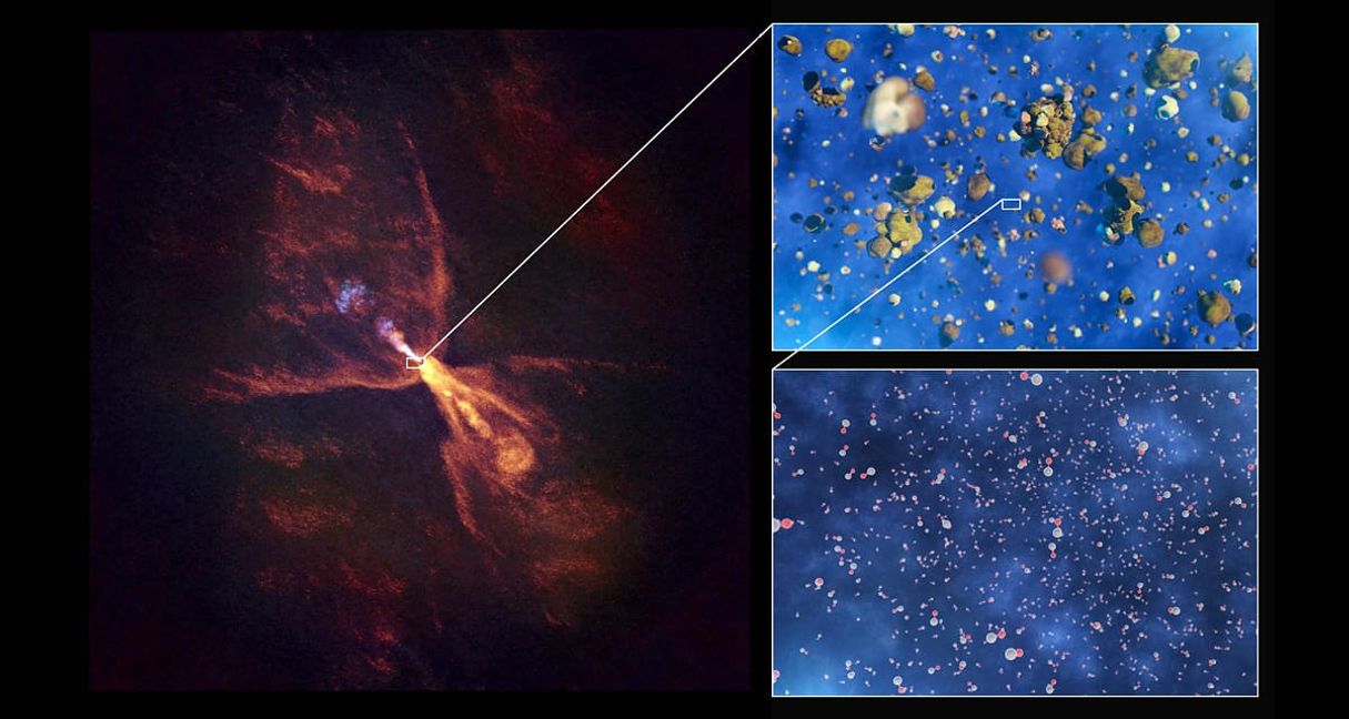 Astronomen haben erstmals beobachtet, wie sich die ersten Minerale um einen Protostern entwickeln - Bausteine für spätere Planeten.