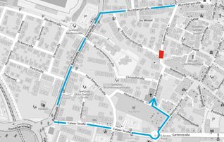 Das ist die Umleitung während der Sperrung der Grabenstraße.