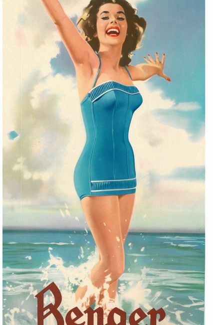 Werbetafel aus den 50er Jahren. Die Bademodenfirma Benger zog  1963 nach Bad Rappenau.
 Foto: Bikini-Art-Museum