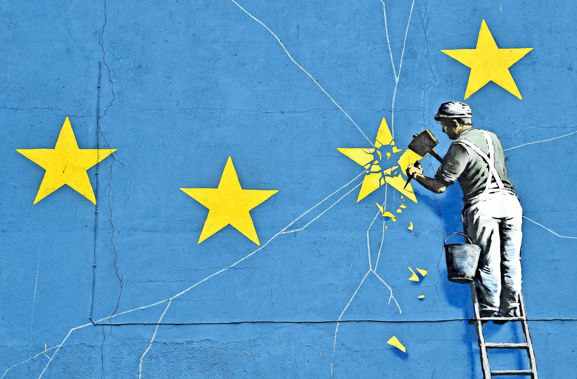Die Übergangsphase ist beendet, Großbritannien verlässt zum Jahreswechsel die EU – bildnerisch dargestellt an einer  Hauswand im britischen Dover von Street-Art-Künstler Bansky.