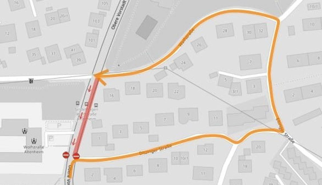 Die Sperrung in der Oberen Vorstadt vom 18. bis 25. Februar.