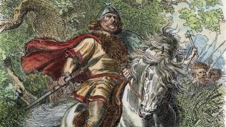 So stellten sich Historienmaler in 19. Jahrhundert den Germanenfürst Arminius hoch zu Ross während der Varusschlacht 9. n. Chr. vor.