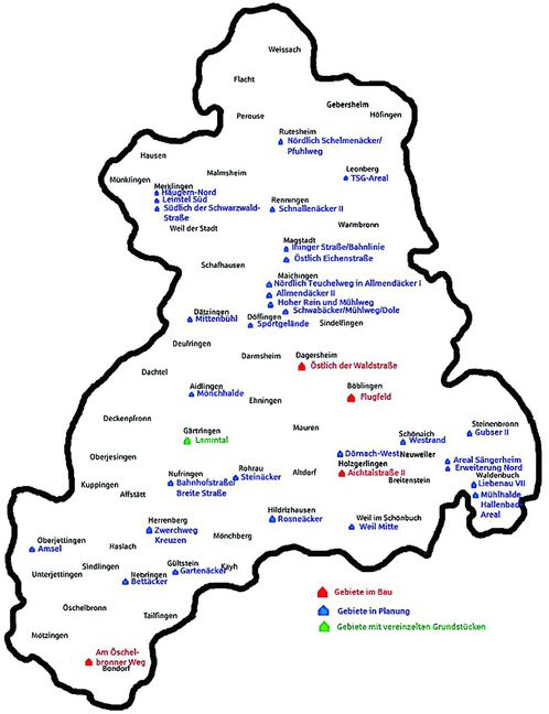 Die geplanten Baugebiete werden voraussichtlich in den nächsten 5 Jahren im Kreis Böblingen auf den Markt kommen. Grafik: KSK