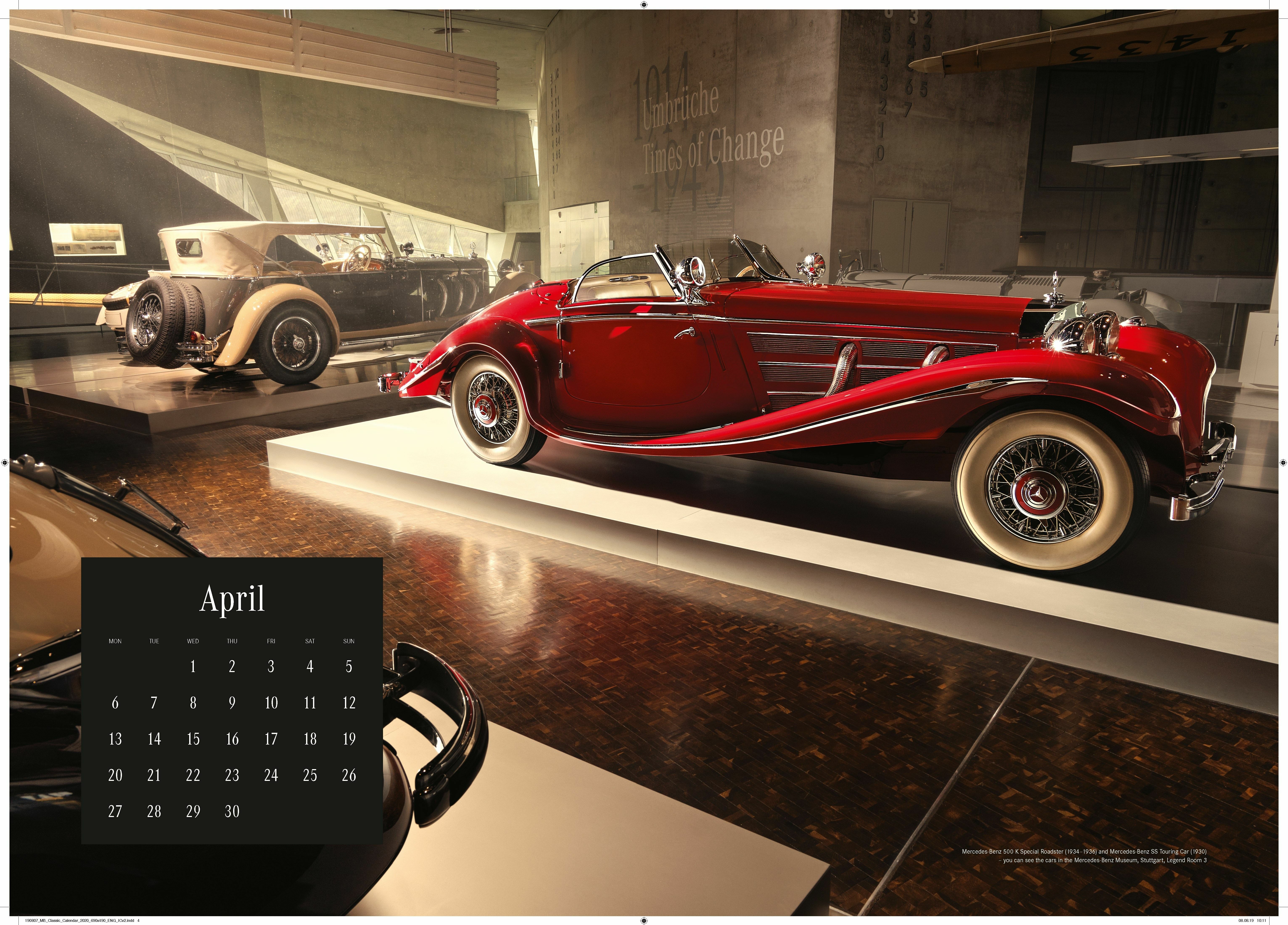 Mercedes-Benz Classic Calendar 2020 „One year of Classic Dream Cars“, April: Mercedes-Benz 500 K Spezial-Roadster (W 29) im Mercedes-Benz Museum, Mythosraum 3: Umbrüche – Diesel und Kompressor.
Mercedes-Benz Classic Calendar 2020 "One year of Classic Dream Cars", April: Mercedes-Benz 500 K Spezial-Roadster (W 29) in the Mercedes-Benz Museum, Legend Room 3: Times of Change – Diesel and Supercharger.