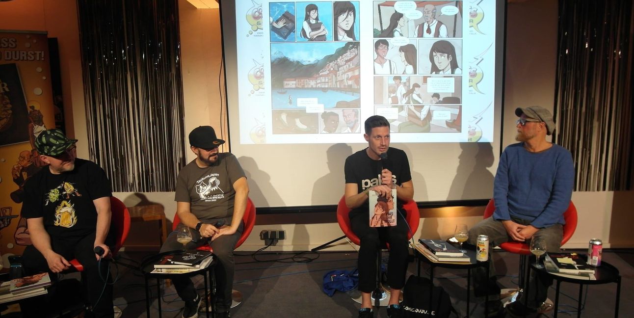 Steffen Volkmer, Manuel Grande, Markus Pfalzgraf, Heiko Volz und Bier-Expertin „L‘euli“ (von links).