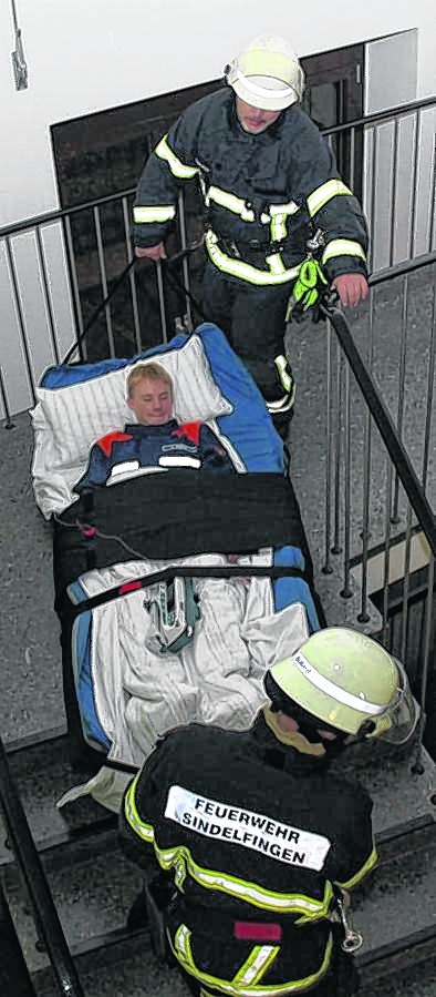 Test im Treppenhaus mit der Sindelfinger Feuerwehr.