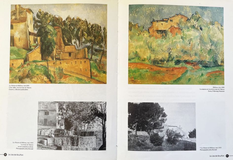 Die Doppelseite mit den Motiven der Domaine Bellevue im französischen Buch von 1996 über die Motive von Paul Cezanne in Aix-en-Provence.