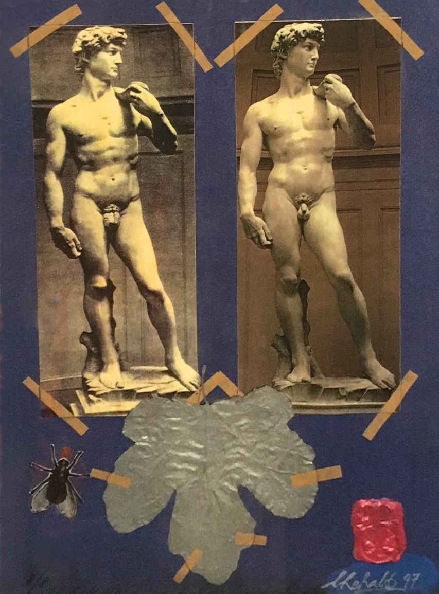 Die Böblinger Galerie „Schacher 2“ auf dem Marktplatz zeigt Collage-Arbeiten unter dem Titel „Schnittstellen: Klaus Heuser, Wolfgang Ehehalt“.  Bis zum 27. April rund um die Uhr durchs Fenster oder nach Vereinbarung. Siehe auch www.galerie-schacher.de. Unser Bild zeigt „Feigenblatt wiedergefunden“ von Wolfgang Ehehalt aus dem Jahr 1997.