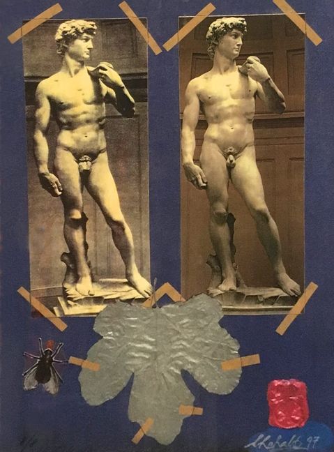 Die Böblinger Galerie „Schacher 2“ auf dem Marktplatz zeigt Collage-Arbeiten unter dem Titel „Schnittstellen: Klaus Heuser, Wolfgang Ehehalt“.  Bis zum 27. April rund um die Uhr durchs Fenster oder nach Vereinbarung. Siehe auch www.galerie-schacher.de. Unser Bild zeigt „Feigenblatt wiedergefunden“ von Wolfgang Ehehalt aus dem Jahr 1997.