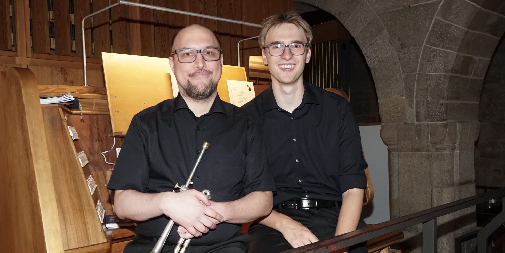 Trompeter Baral l. Organist Stoll r.