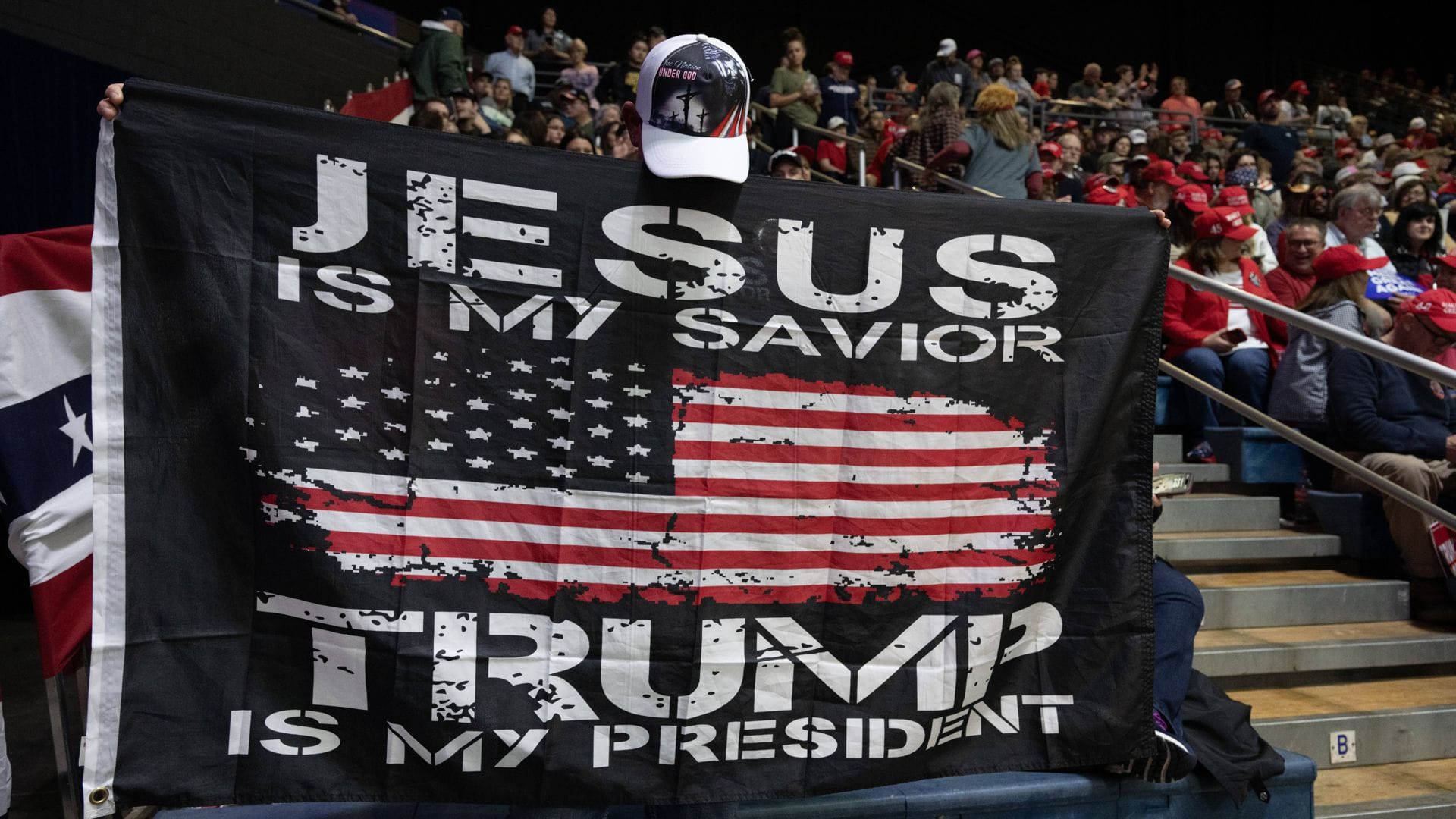 Wahlkampfberanstaltung im März 2024 in Georgia: Jesus ist mein Erlöser, Trump ist mein Präsident.“