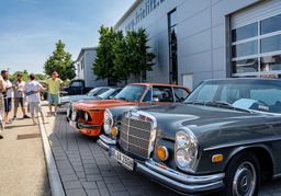 Ein BMW neben einem Mercedes. Das gibt es nur beim Gechinger Oldtimertreffen.