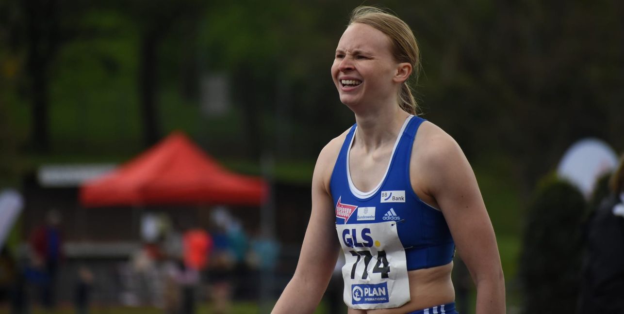 Jessica-Bianca Wessolly hat gut Lachen.  Sie hat eine eine neue persönliche Bestzeit über die 100 Meter.
