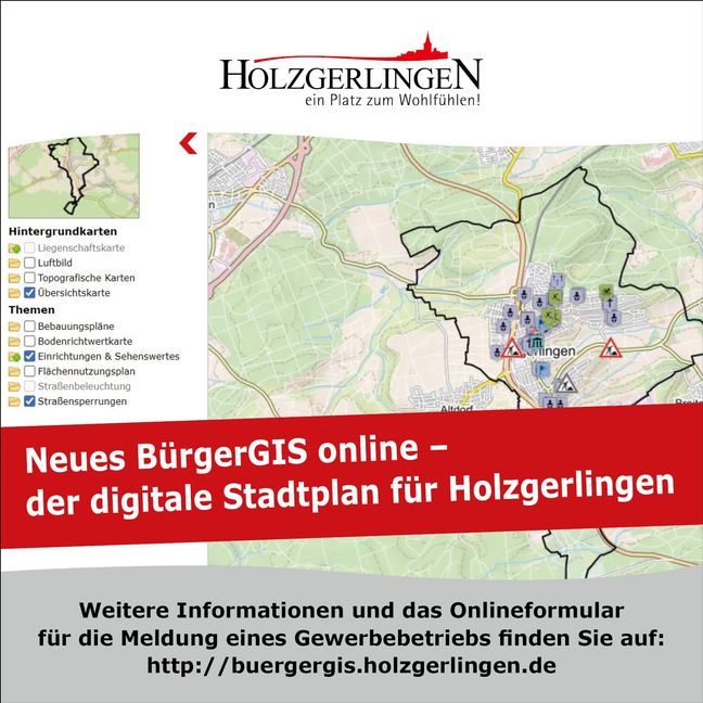 Der neue digitale Stadtplan für Holzgerlingen.