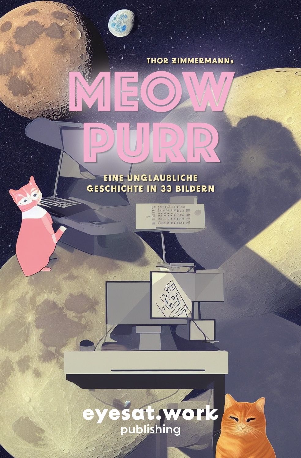 Die Titelseite von Thor Zimmemanns Buch über die Katze "Meow Purr", die miaut und schnurrt.   Bild: z