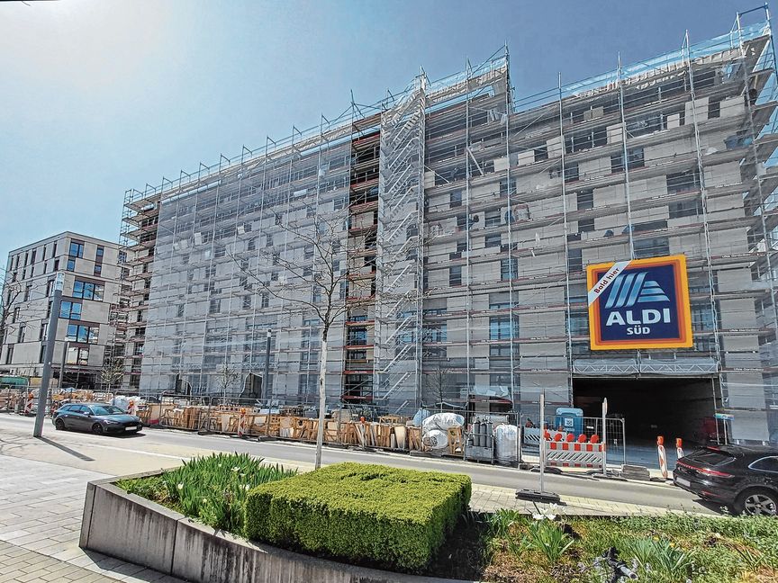 Unübersehbar: Der Discounter Aldi wird im „Pulse“ einziehen. Bild: Elbers