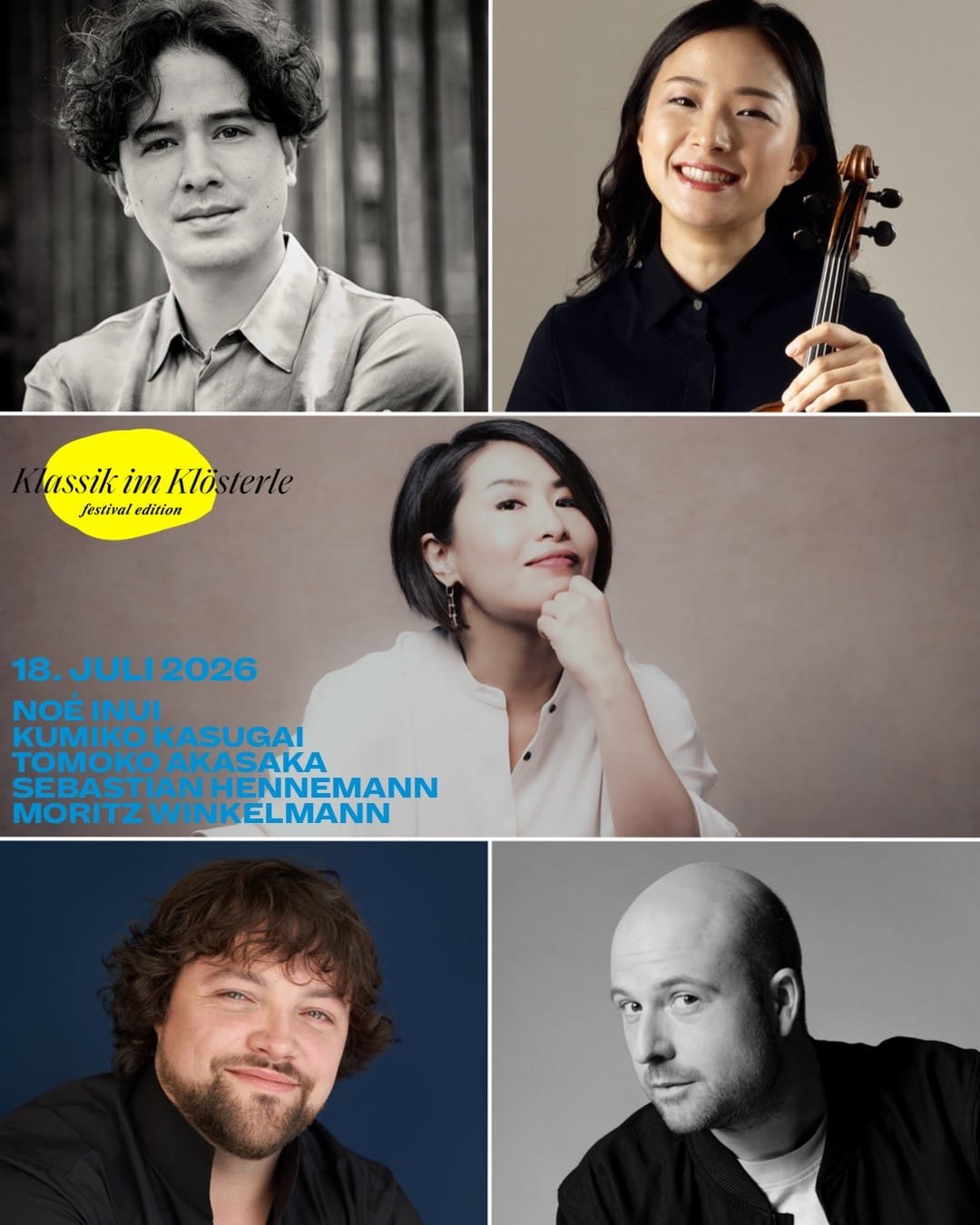 Am zweiten Abend musizieren im Klösterle Noé Inui, Kumiko Kasugai, Tomoko Akasaka, Sebastian Hennemann und Moritz Winkelmann.