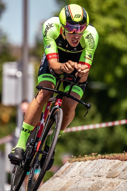 Jannik Steimle (hier beim Prolaog der Öeterreich-Rundfahrt 2019) gehört in Öschelbronn zum Favritenkreis. Bild: Eibner