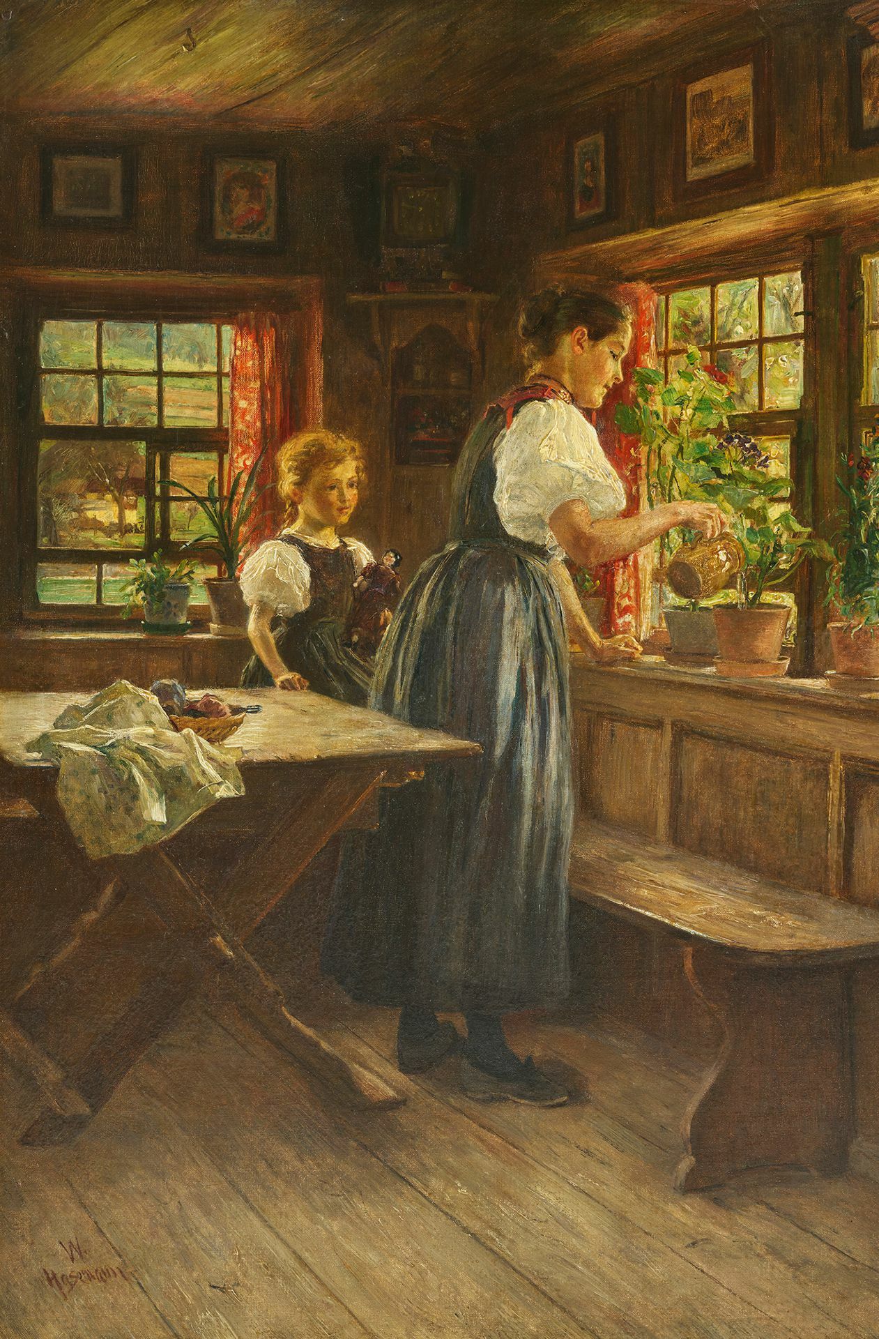 Hasemann arbeitete sehr akribisch. Für seine Innenbilder ließ er sich in sein Atelier eigens einen Herrgottswinkel einbauen, den er unterschiedlich bespielte.