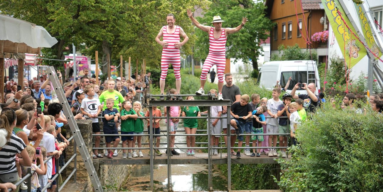 Die beiden Herren im historischen Badeanzug waren nicht die einzigen, die sich beim Altdorfer Bachfest ins Wasser verfügt haben.