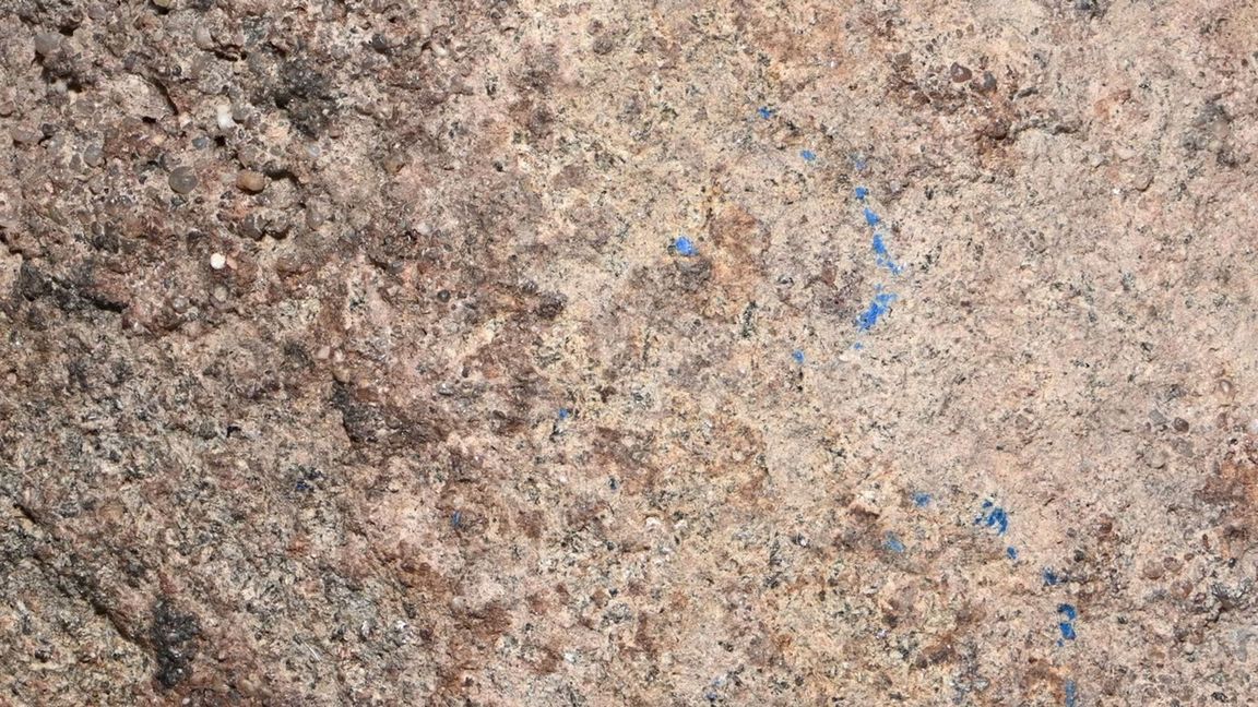 Echte Seltenheit: Auf einem flachen Stein identifizierten Archäologen rund 13.000 Jahre alte Reste des mineralischen blauen Pigments Azurit.