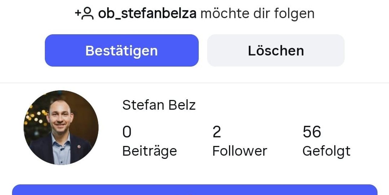 Das hier ist ein Fake-Profil. Unter anderem könnte stutzig machen, dass es hier null Beiträge gibt und nur zwei Personen gibt, die dem vermeintlichen Profil des Böblinger Oberbürgermeisters folgen.