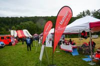 Blaulichtparty und Gottesdienst - auch der Rettungshubschrauber Christoph 41 aus Leonberg schaute zwischen Einsätzen vorbei.