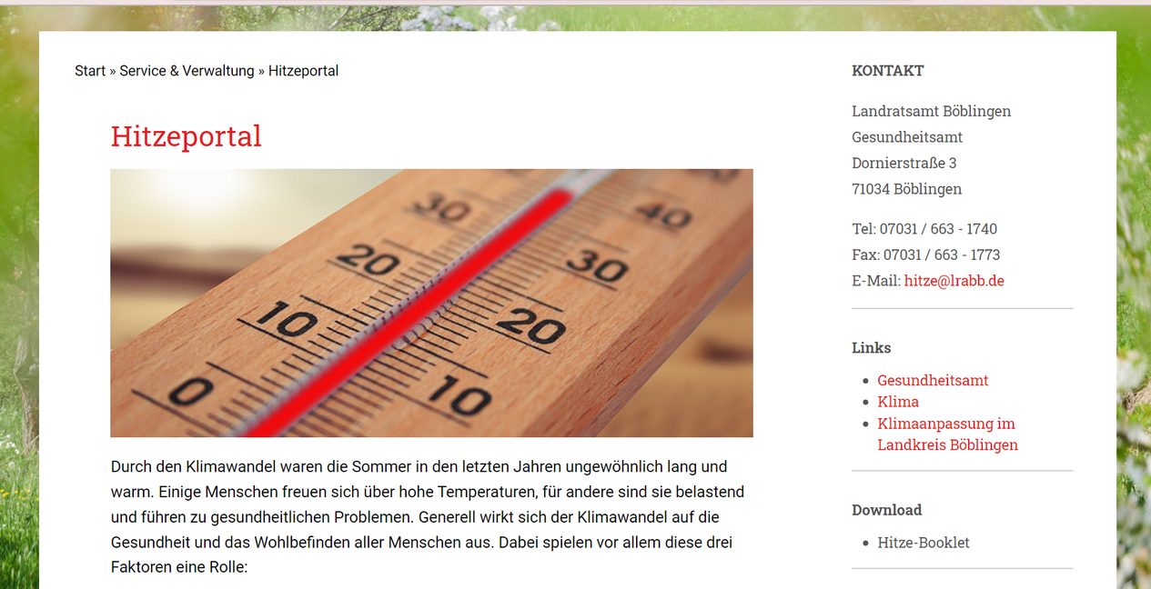 So sieht das neue Hitzeportal des Landkreises aus. Bild: z